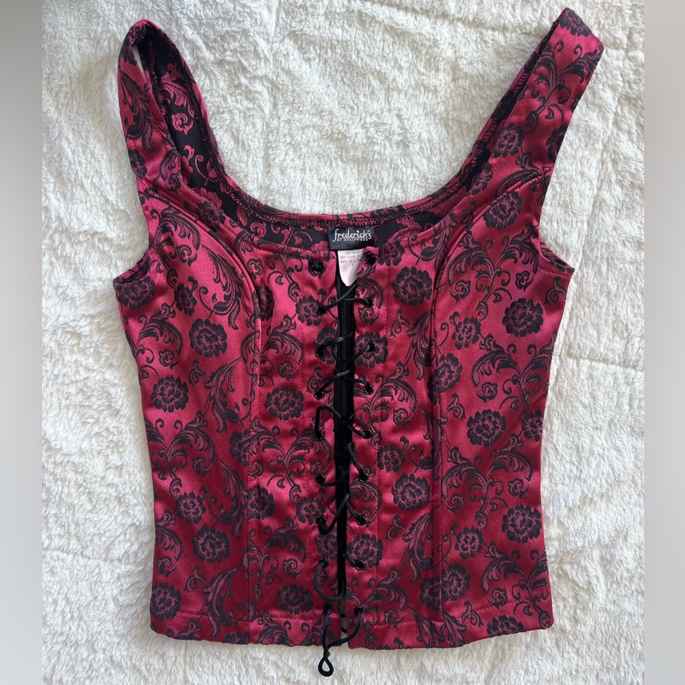 Fredericks of Hollywood Red/Black Corset Tank Top w/ Zippered Back - Picture 1 of 4